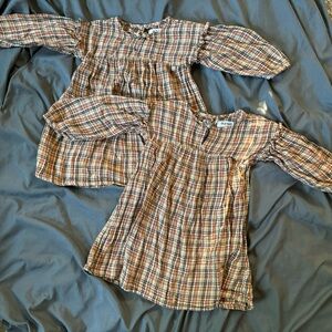 Crinkle Gauze Dress in brown plaid bundle of two